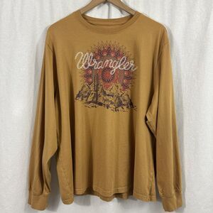 Wrangler Sunburst Graphic Yellow Long Sleeve Tee Shirt Womens Sz XL Western